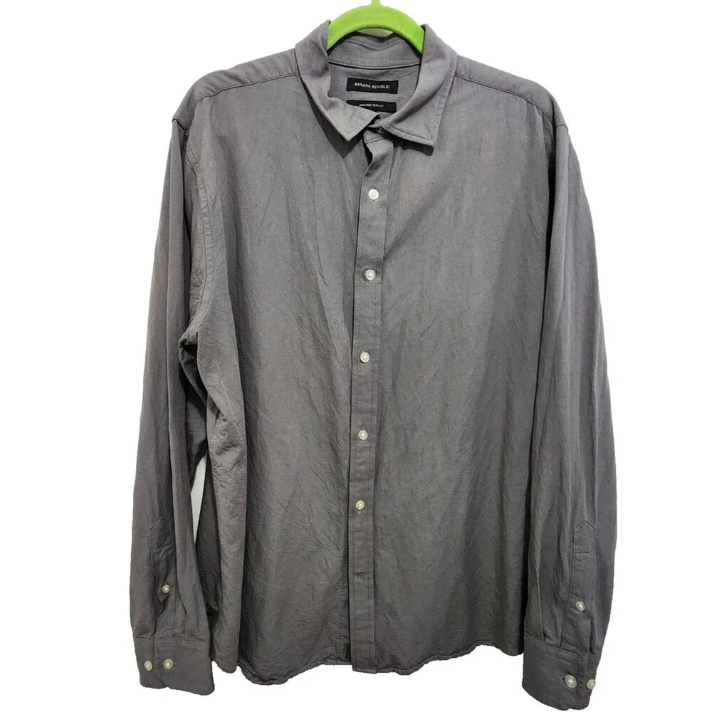Banana Republic Untucked Slim Fit Shirt XL Long Sleeve Gray Cotton Button-up